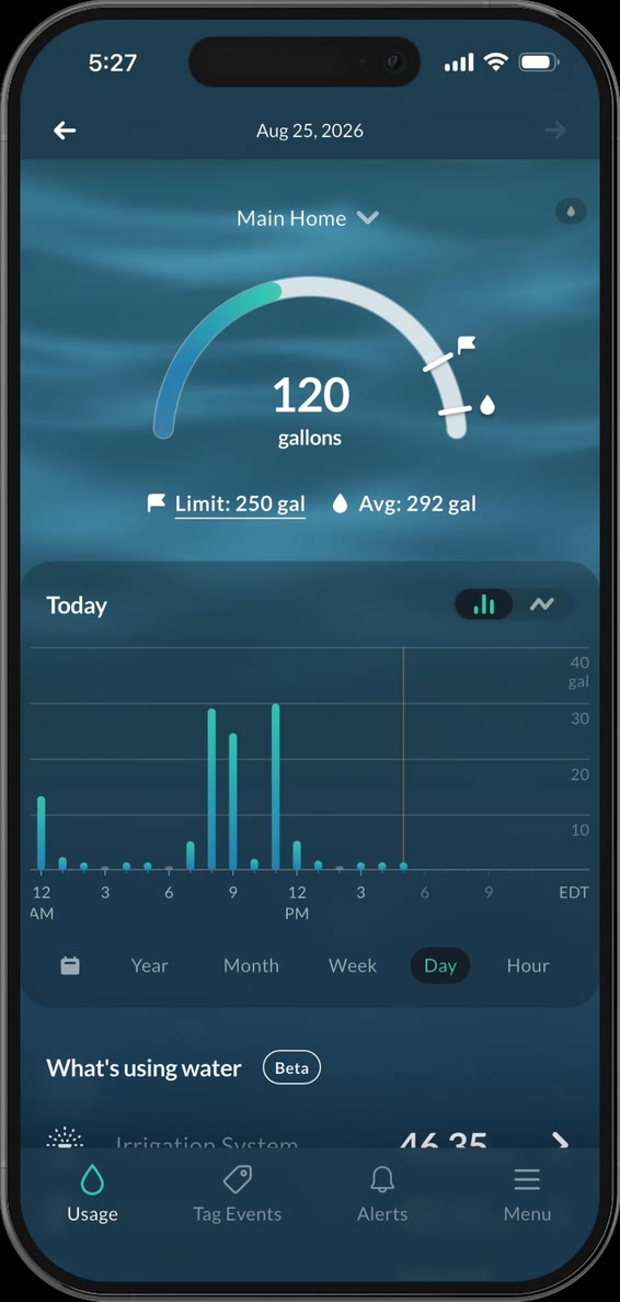 Today's usage view in the Droplet app.